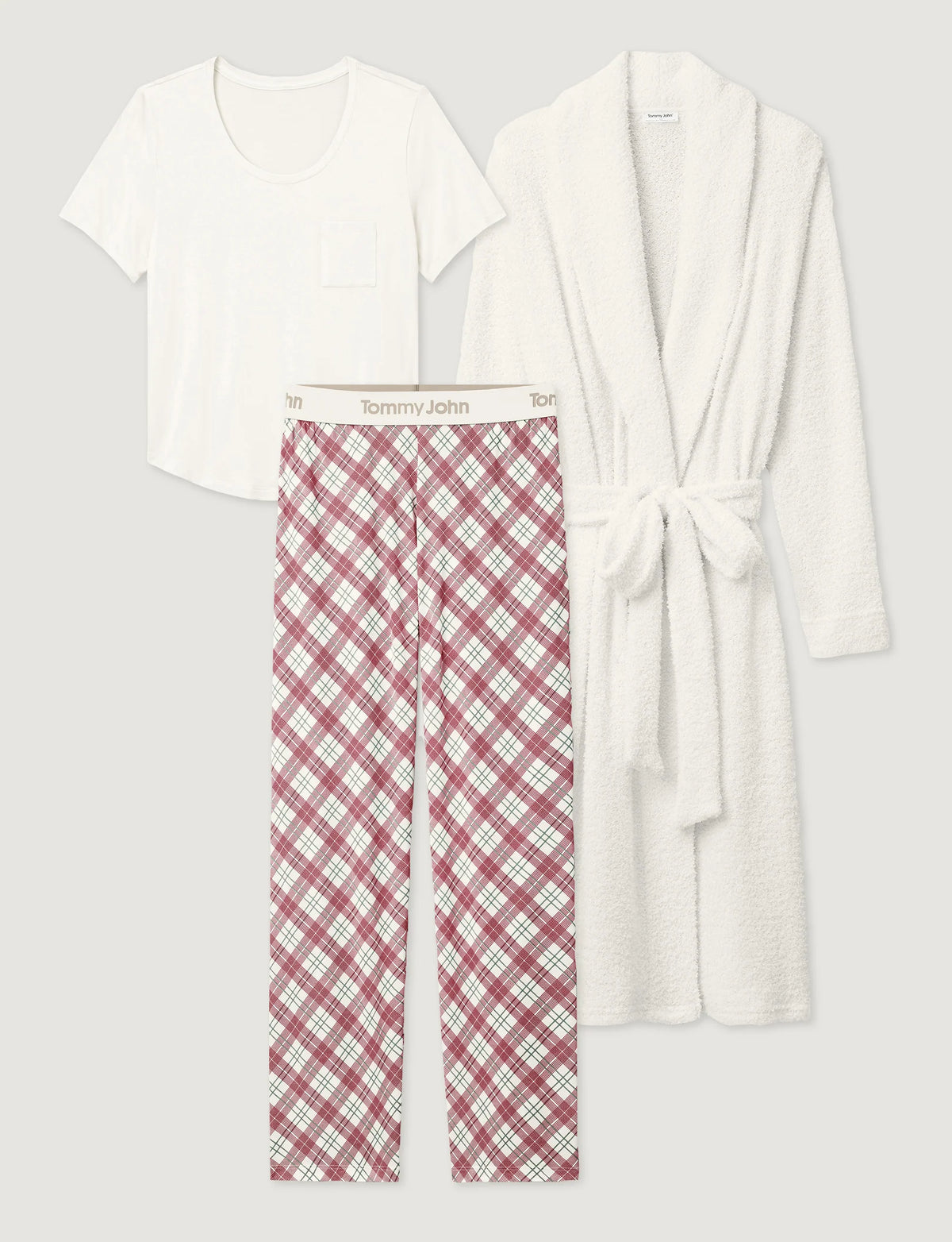 Women's Plush Robe, Second Skin Sleep Tee & Pant Set