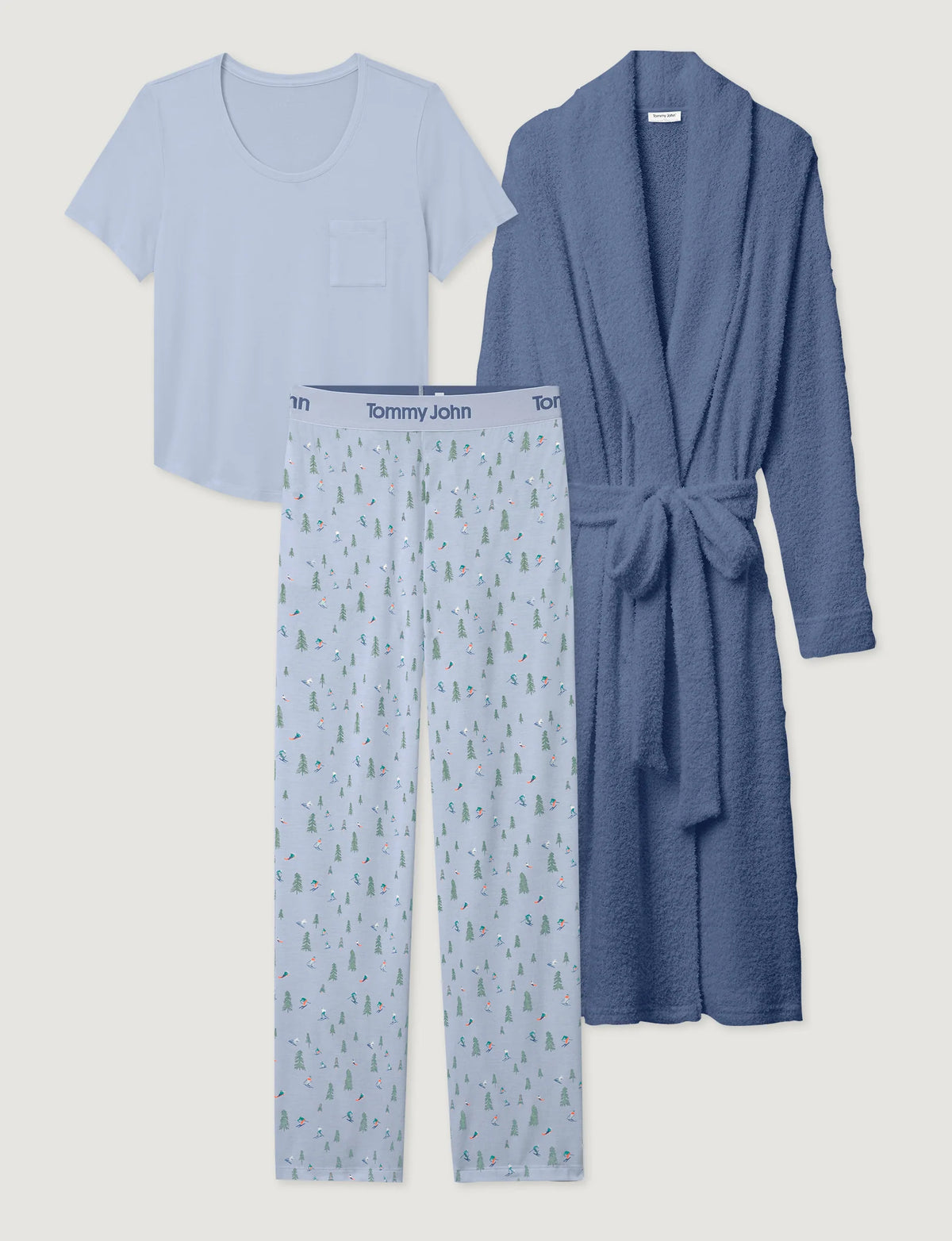 Women's Plush Robe, Second Skin Sleep Tee & Pant Set